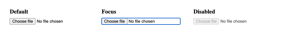 Dateiauswahl-Widget im Standard-, Fokussierungs- und Deaktivierungszustand in Chrome 115 auf macOS