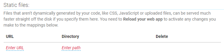 PythonAnywhere Static files Abschnitt des Web-Tabs