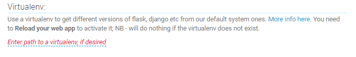 PythonAnywhere Virtual env Abschnitt des Web-Tabs