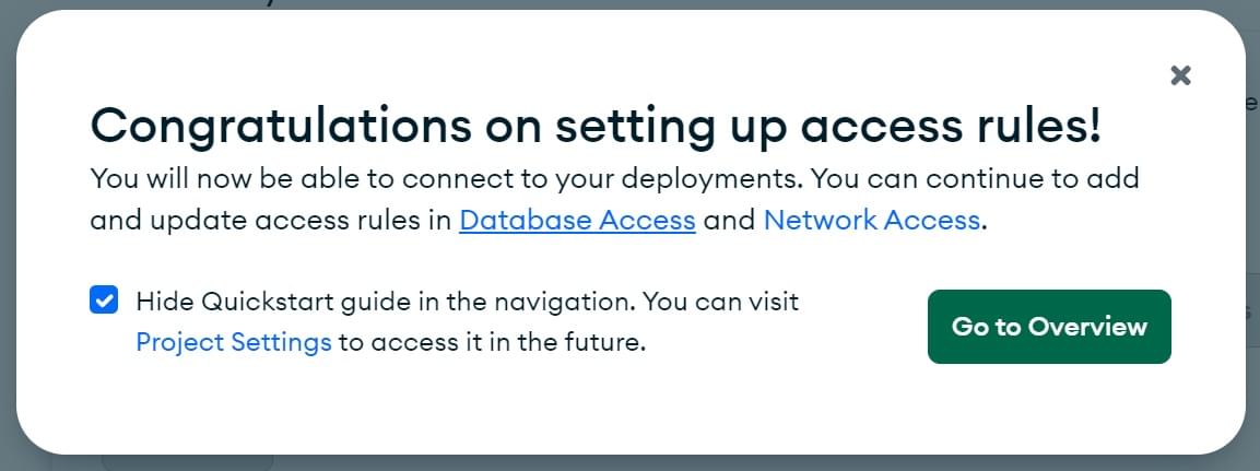 Zurück zur Datenbank nach Einrichten der Zugriffsregeln in MongoDB Atlas gehen