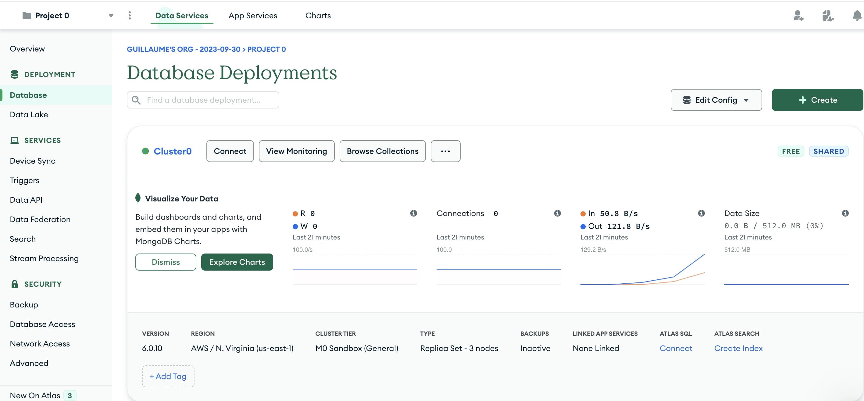 Richten Sie eine Sammlung in MongoDB Atlas ein.