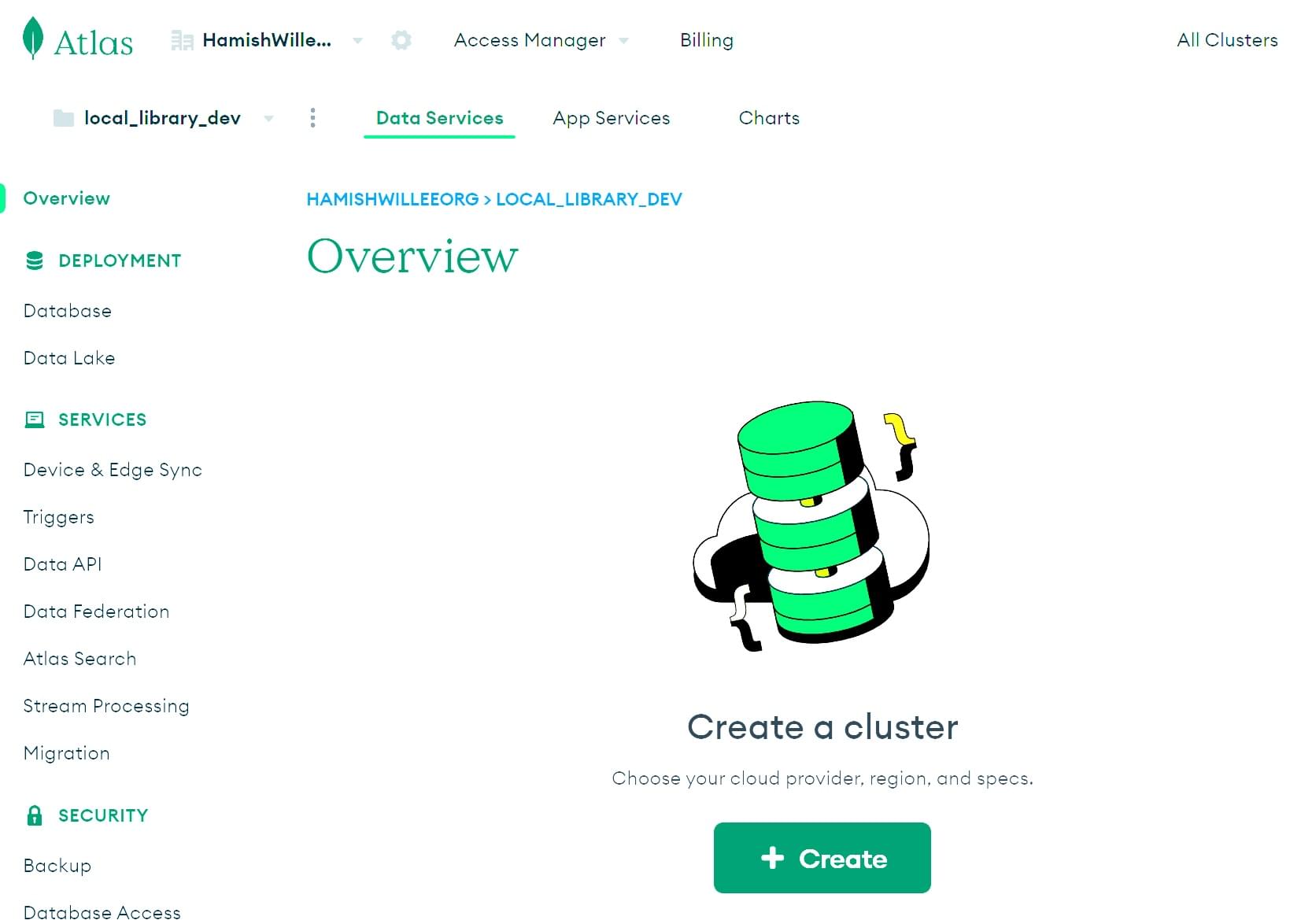 Erstellen einer Datenbank in MongoDB Atlas.