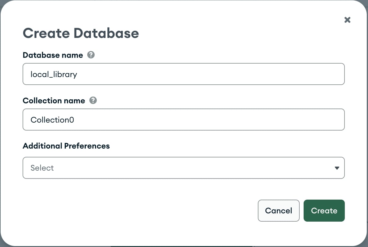 Details während der Datenbankerstellung in MongoDB Atlas.