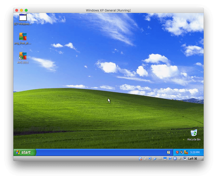 Screenshot von Windows XP, gehostet auf Virtual Box, und auf macOS ausgeführt
