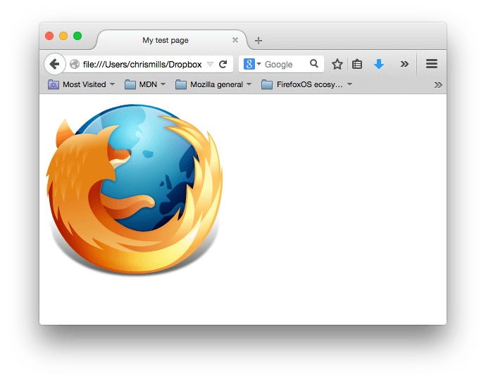 Ein Screenshot unserer einfachen Website, die nur das Firefox-Logo zeigt - ein brennender Fuchs, der sich um die Welt wickelt