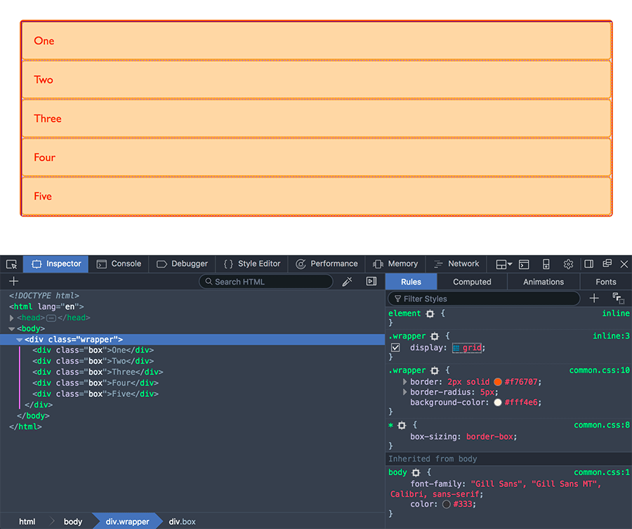 Mit dem Grid-Hervorheber in Firefox DevTools ein Grid anzeigen