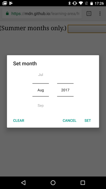 Monatspicker auf Chrome für Android