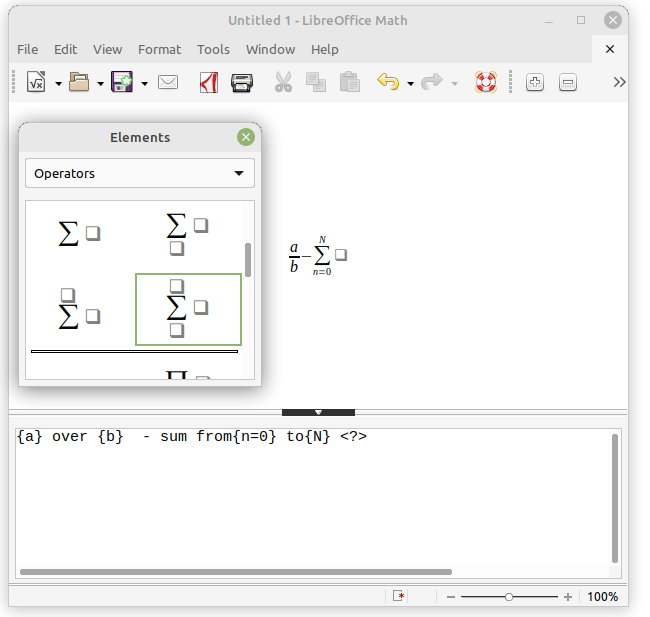 StarMath-Eingabefeld in LibreOffice