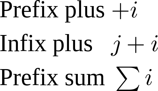 Screenshot der MathML-Formel mit unterschiedlichem Operatorabstand