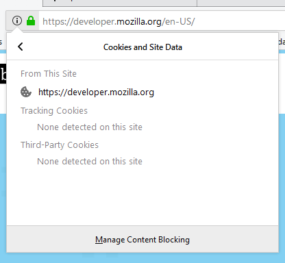 Seiteninformation, die Cookies und Websitedaten zeigt.